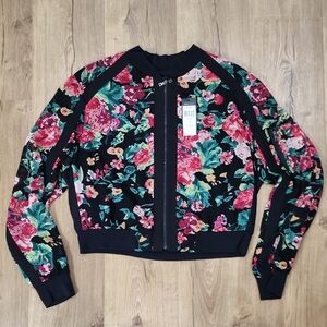 BCBGMaxAzria Floral Bomber Jacket - Black and Pink